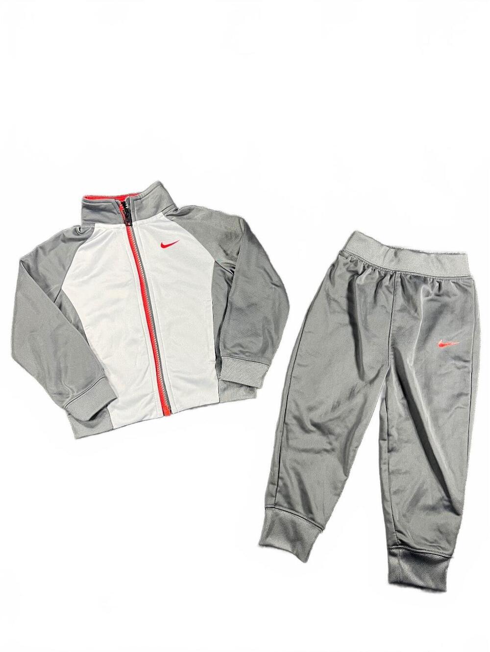 Nike Toddler 24M Matching Grey Zip Up Track Jacket and Pants Set w/ Red Accents
